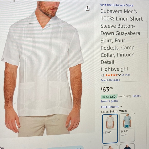 Suarez Other - Guayaberas Linen  White and Tan Embroidered Men's Shirt 38